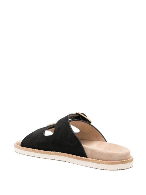 Black calf suede stitched edge open toe sandal Brunello Cucinelli | MZUSILY235CJO75